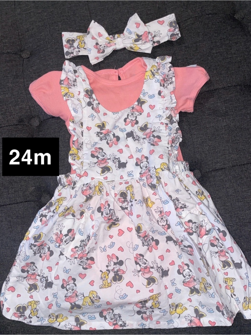 Disney Pink & White Minnie Mouse Dress with Headband
